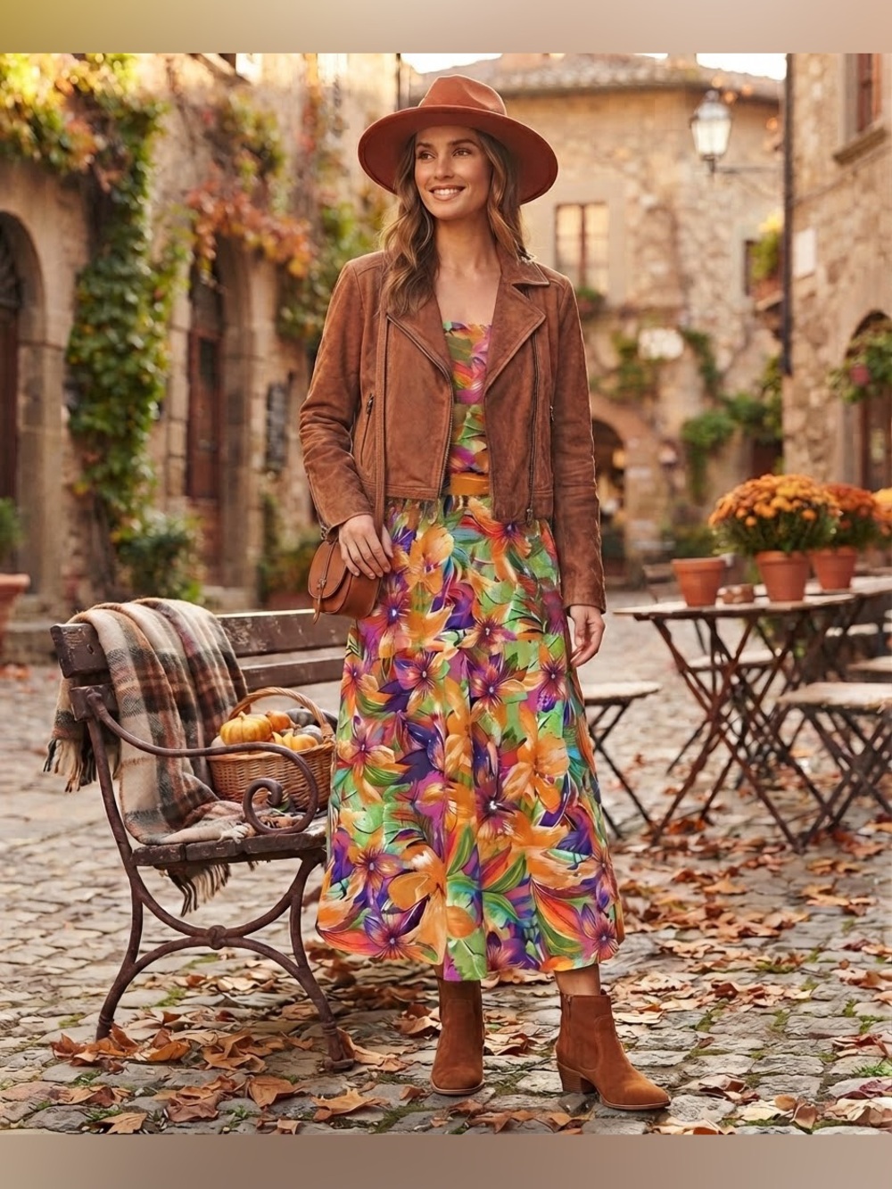 New with tags Floral Strap Maxi Dress in Orange & Green